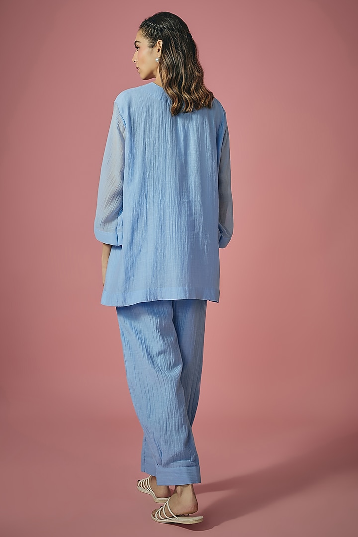 Light Blue Mul Chanderi Pearl Embroidered Co-ord Set by Cupid Cotton at Pernia's Pop Up Shop