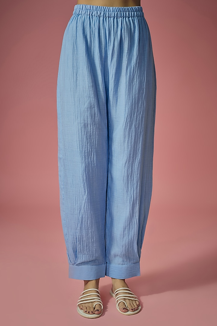 Light Blue Mul Chanderi Pearl Embroidered Co-ord Set by Cupid Cotton at Pernia's Pop Up Shop