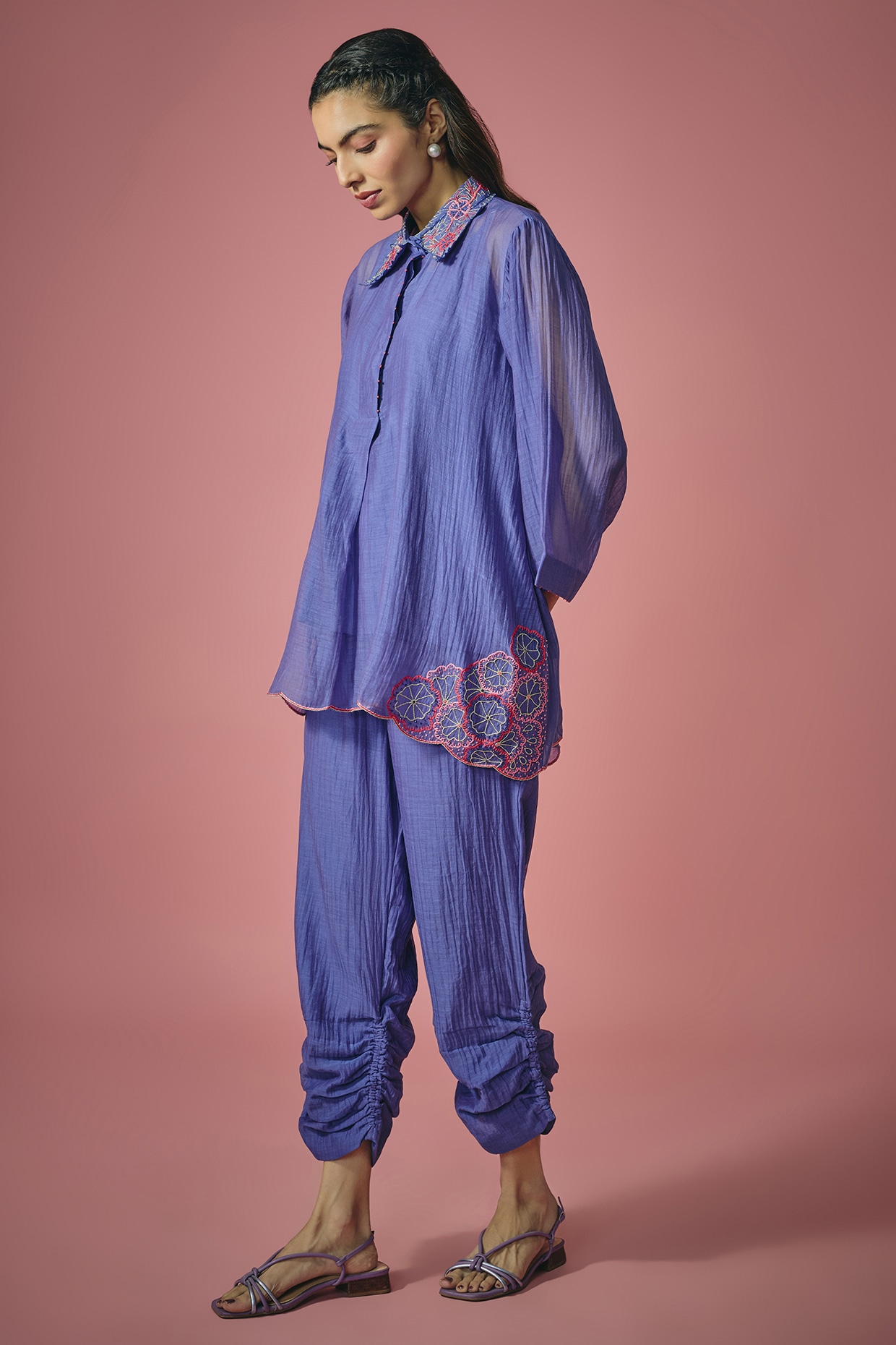Cupid Cotton Blue Mul Chanderi Resham & Cutdana Embroidered Co-ord Set