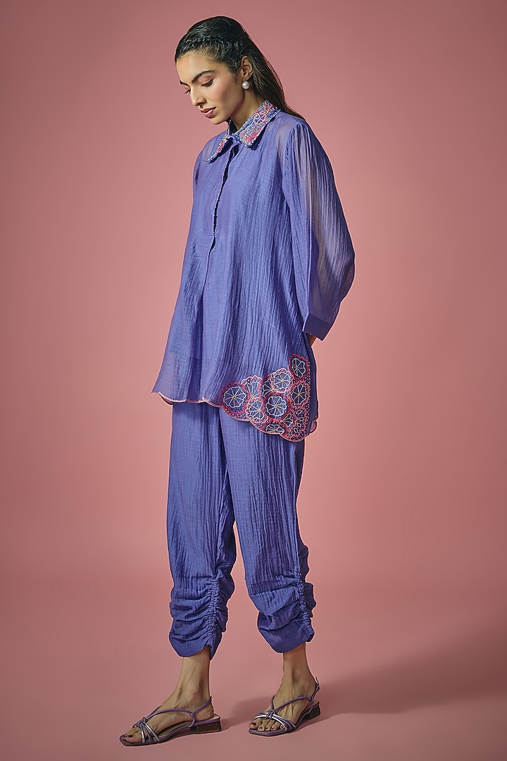 Blue Mul Chanderi Resham & Cutdana Embroidered Co-ord Set by Cupid Cotton at Pernia's Pop Up Shop