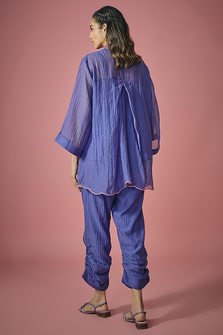 Blue Mul Chanderi Resham & Cutdana Embroidered Co-ord Set by Cupid Cotton at Pernia's Pop Up Shop