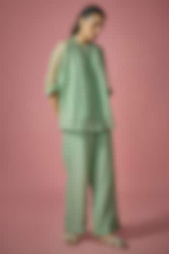 Pista Green Mul Chanderi Resham Sequin Embroidered Co-ord Set by Cupid Cotton at Pernia's Pop Up Shop