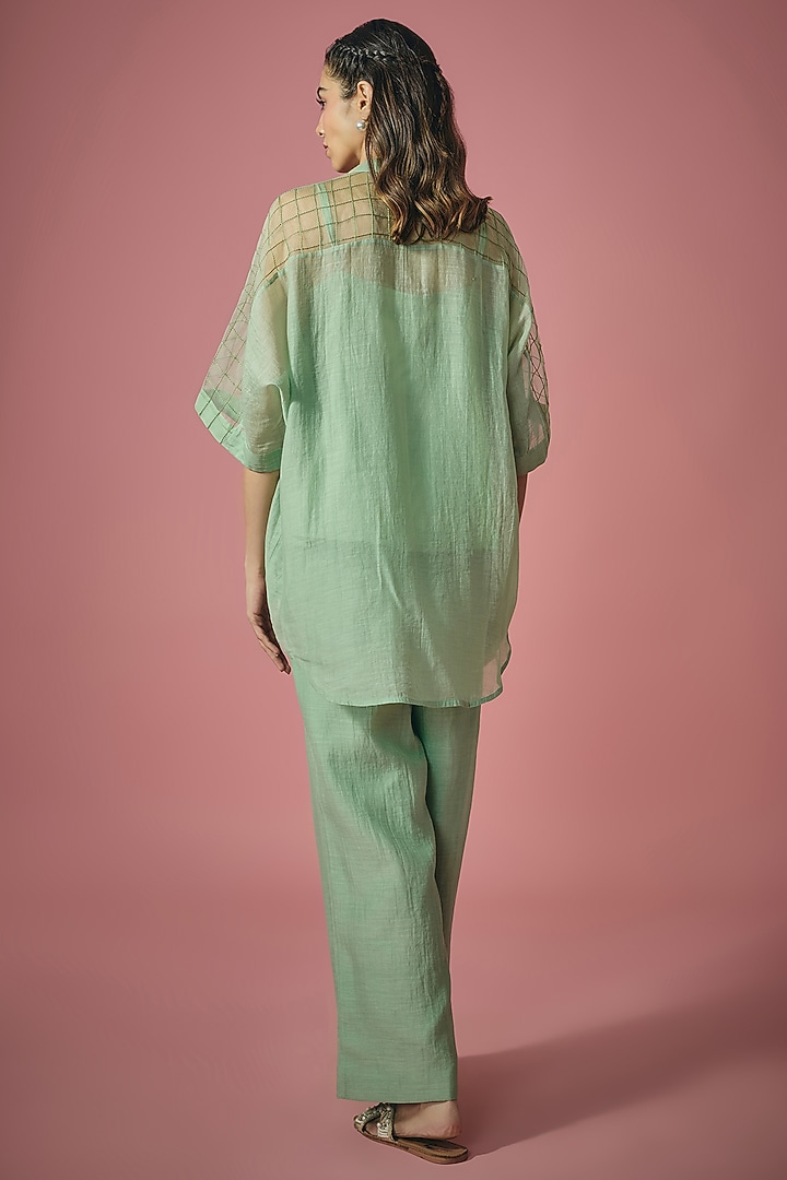 Pista Green Mul Chanderi Resham Sequin Embroidered Co-ord Set by Cupid Cotton at Pernia's Pop Up Shop