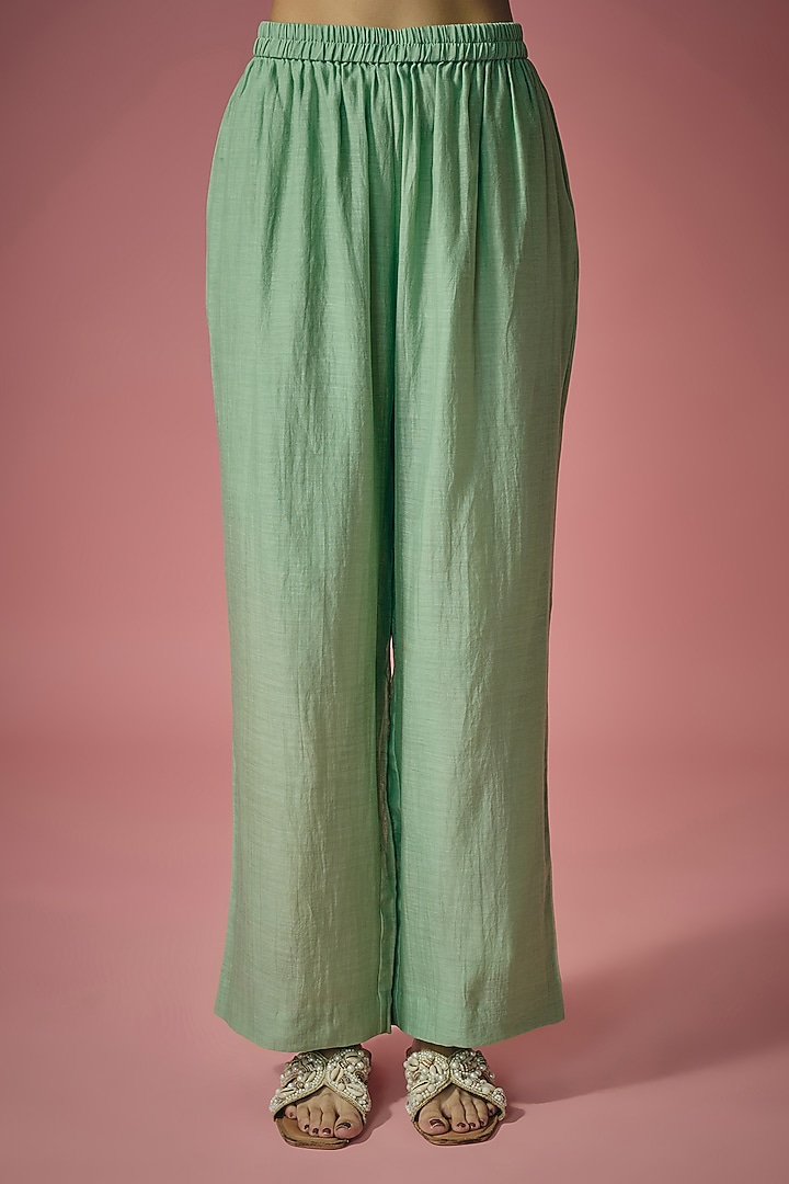 Pista Green Mul Chanderi Resham Sequin Embroidered Co-ord Set by Cupid Cotton at Pernia's Pop Up Shop