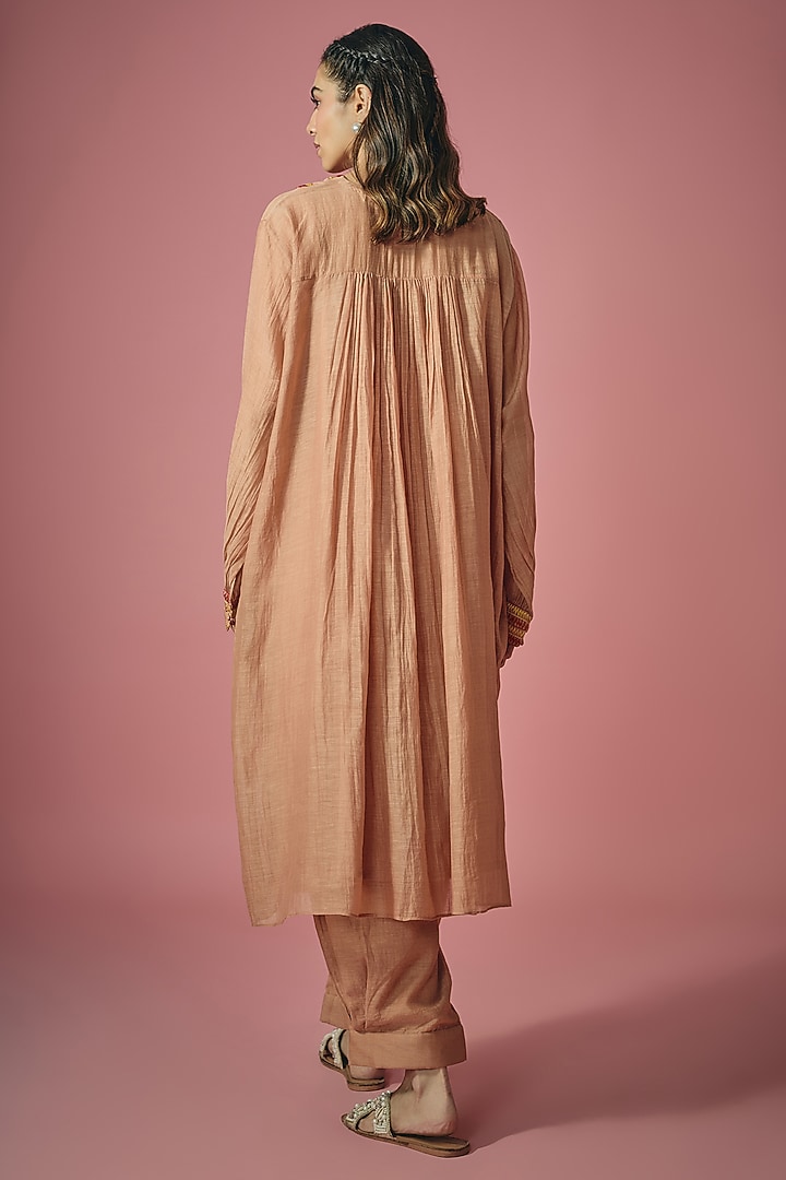 Rust Mul Chanderi Resham & Poth Embroidered Kurta Set by Cupid Cotton at Pernia's Pop Up Shop