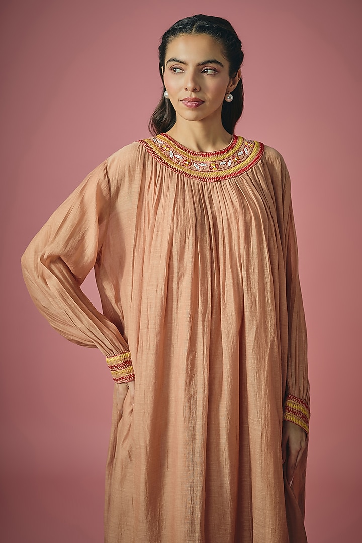 Rust Mul Chanderi Resham & Poth Embroidered Kurta Set by Cupid Cotton at Pernia's Pop Up Shop