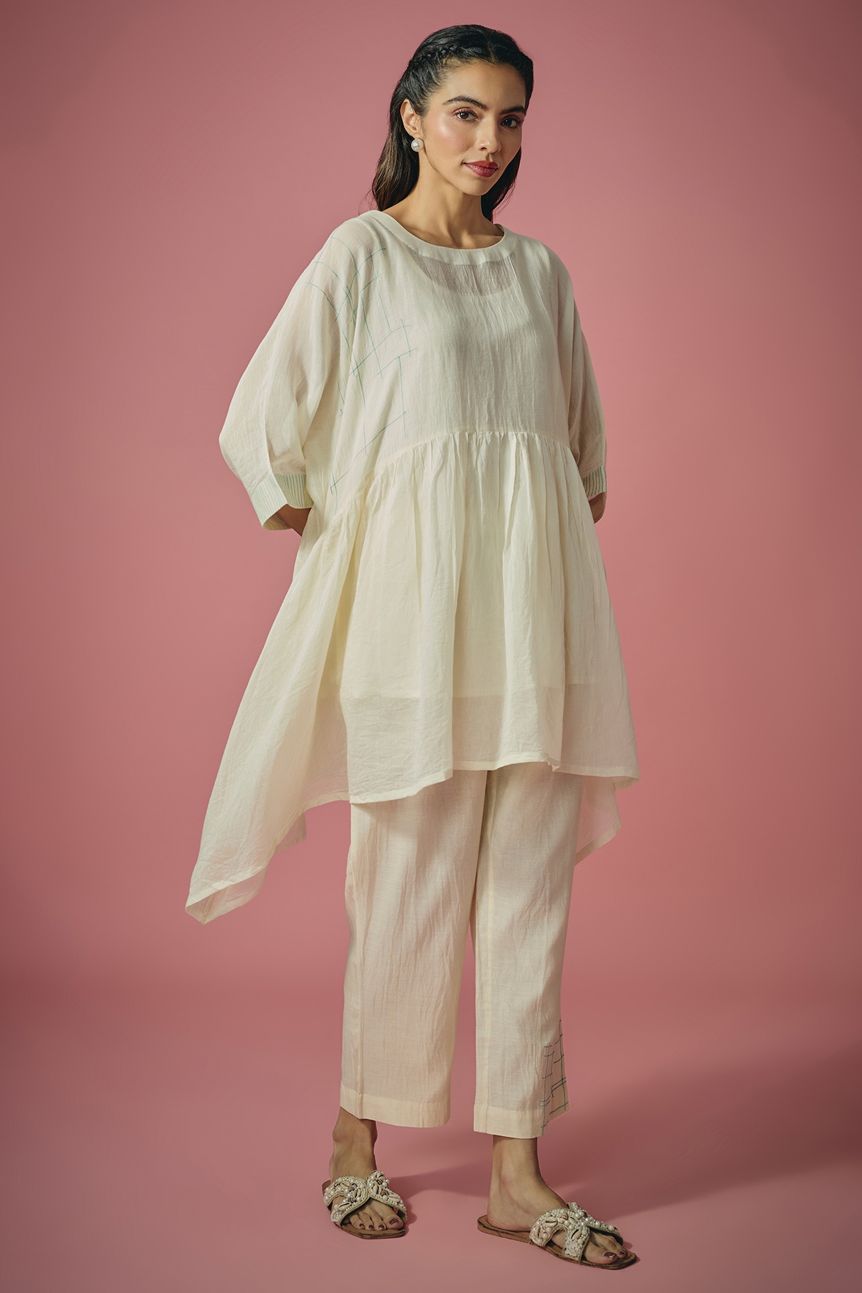 Cupid Cotton Ivory Mul Chanderi Threadwork Co-ord Set