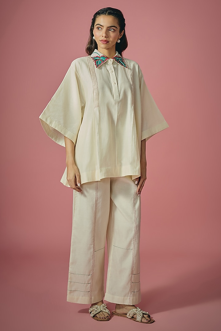 Ivory Mul Chanderi Resham & Sequin Embroidered Co-ord Set by Cupid Cotton at Pernia's Pop Up Shop