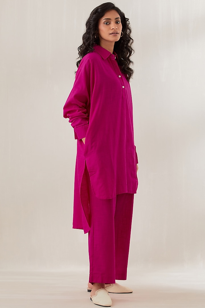 Magenta Slub Cotton Oversized Kurta Set by Cupid Cotton at Pernia's Pop Up Shop