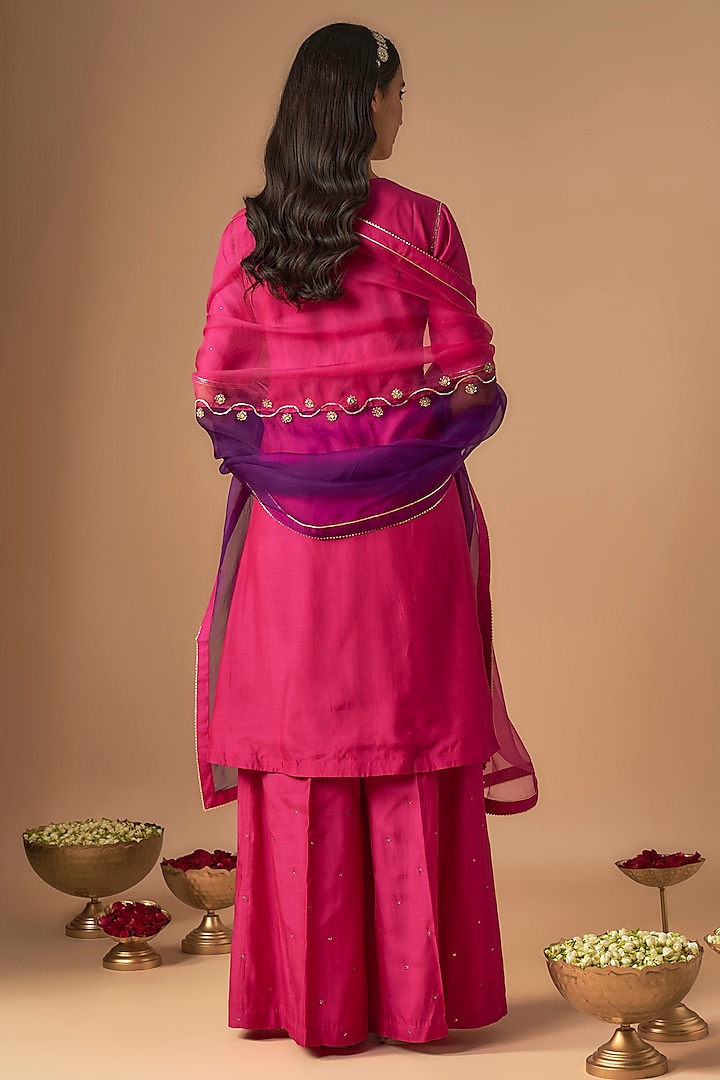 Pink Silk & Organza Zardosi Work Party Wear Sharara Set by Cupid Cotton at Pernia's Pop Up Shop