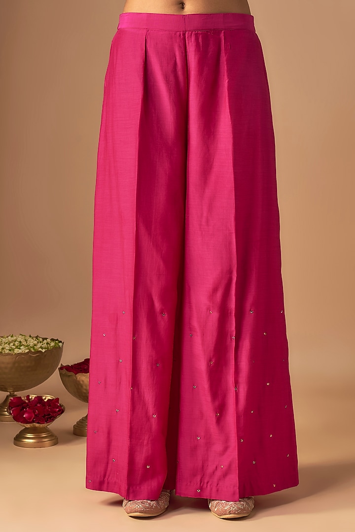 Pink Silk & Organza Zardosi Work Party Wear Sharara Set by Cupid Cotton at Pernia's Pop Up Shop