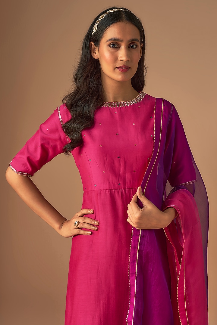Pink Silk & Organza Zardosi Work Party Wear Sharara Set by Cupid Cotton at Pernia's Pop Up Shop