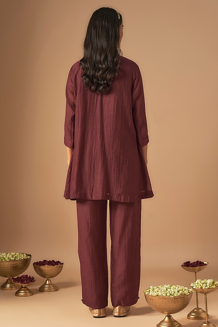 Maroon Chanderi Silk Sequins Embroidered Co-Ord Set by Cupid Cotton at Pernia's Pop Up Shop