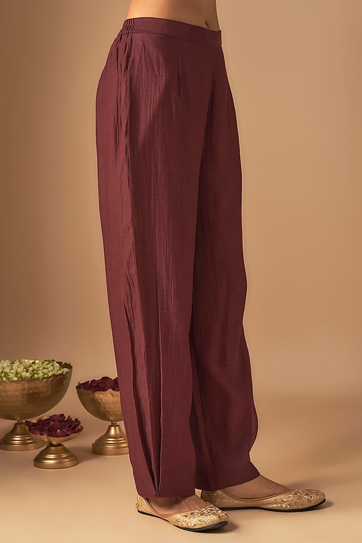 Maroon Chanderi Silk Sequins Embroidered Co-Ord Set by Cupid Cotton at Pernia's Pop Up Shop