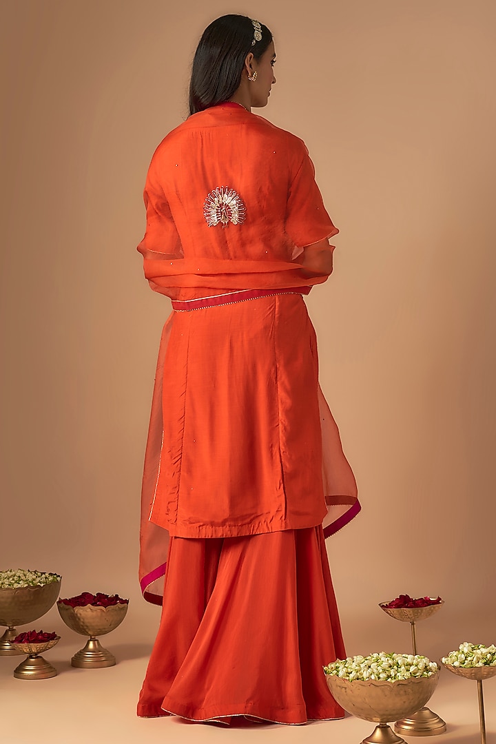 Orange Silk & Organza Pitta Embroidery Party Wear Sharara Set by Cupid Cotton at Pernia's Pop Up Shop