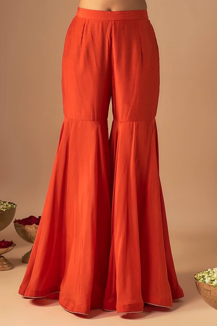 Orange Silk & Organza Pitta Embroidery Party Wear Sharara Set by Cupid Cotton at Pernia's Pop Up Shop