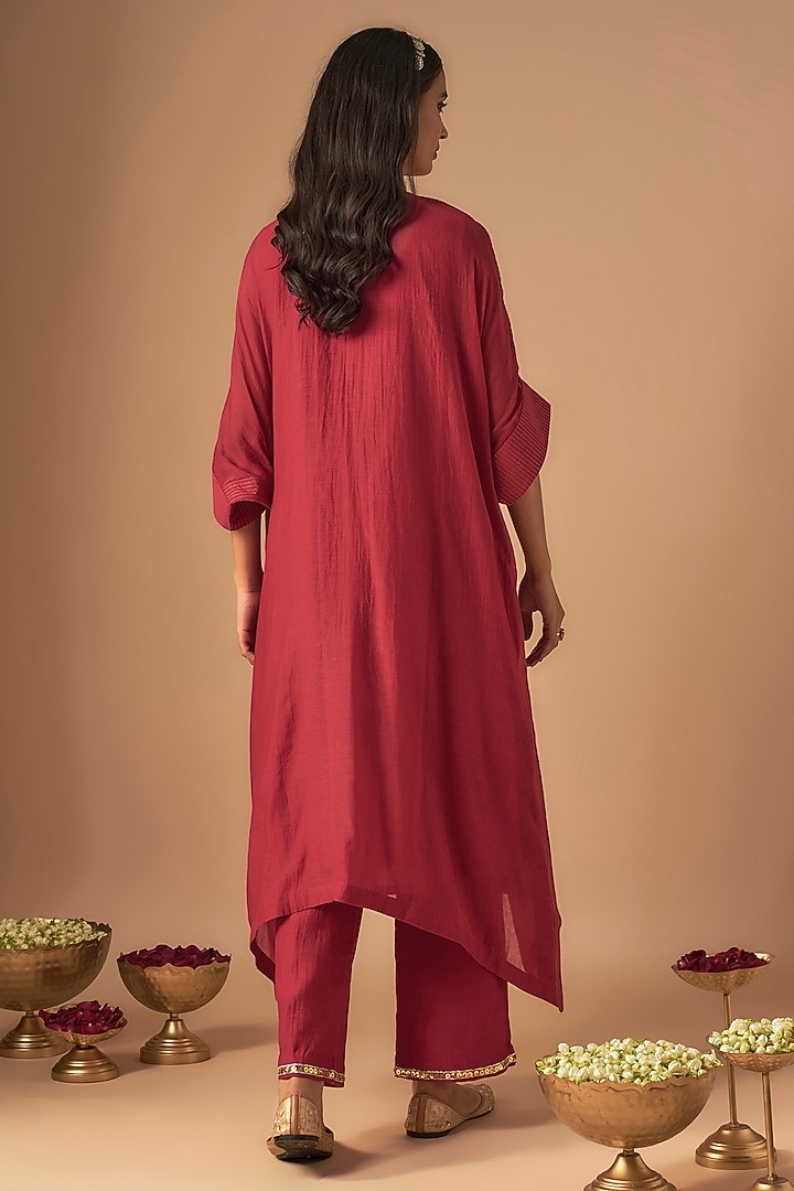 Red Chanderi Sequins Work Kurta Set by Cupid Cotton at Pernia's Pop Up Shop