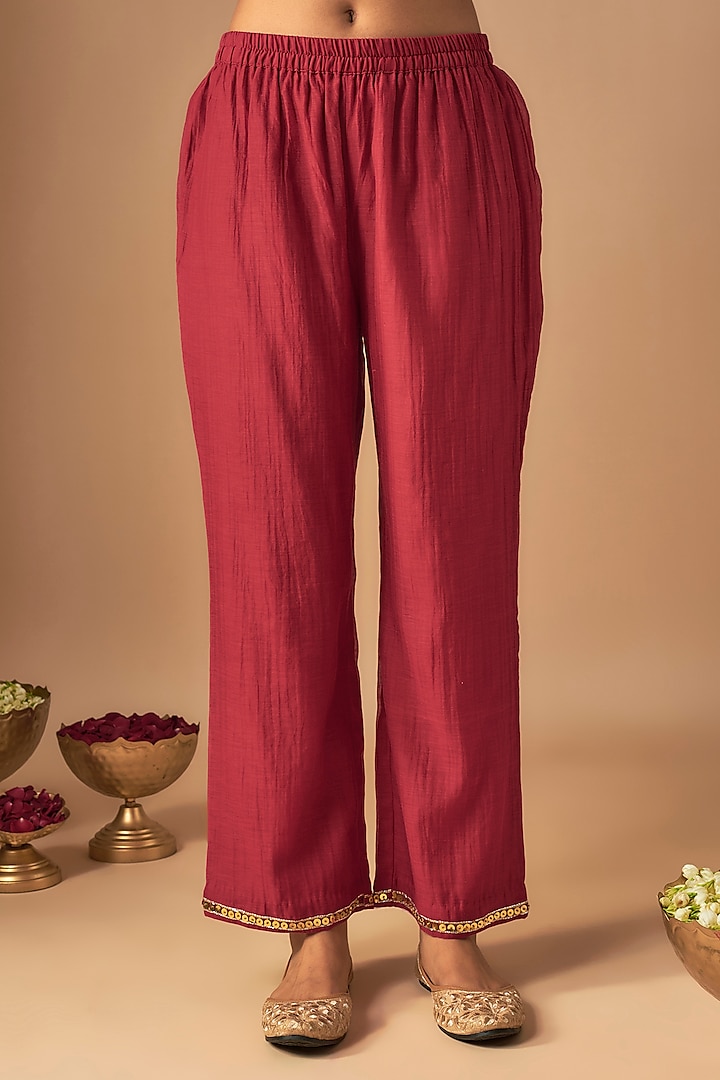 Red Chanderi Sequins Work Kurta Set by Cupid Cotton at Pernia's Pop Up Shop