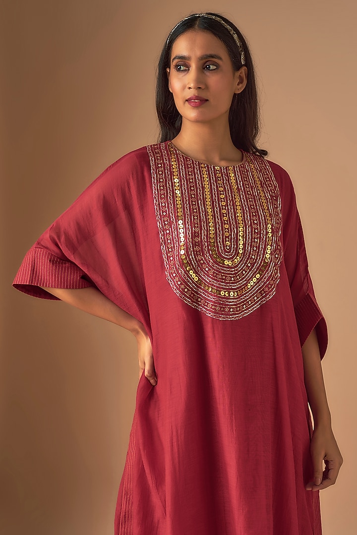 Red Chanderi Sequins Work Kurta Set by Cupid Cotton at Pernia's Pop Up Shop