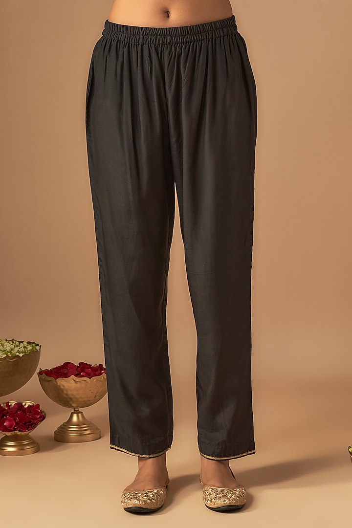 Black Silk & Organza Pitta Embroidered Kurta Set by Cupid Cotton at Pernia's Pop Up Shop
