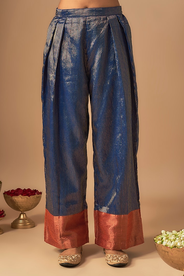 Blue Chanderi Sequins Work Zari Striped Kurta Set by Cupid Cotton at Pernia's Pop Up Shop