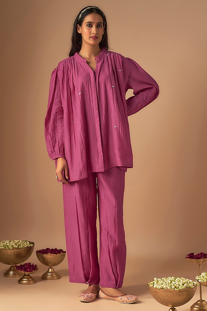 Pink Chanderi Silk Sequins Embroidered Co-Ord Set by Cupid Cotton at Pernia's Pop Up Shop