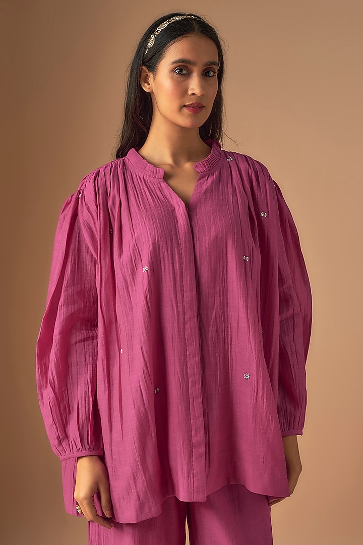 Pink Chanderi Silk Sequins Embroidered Co-Ord Set by Cupid Cotton at Pernia's Pop Up Shop