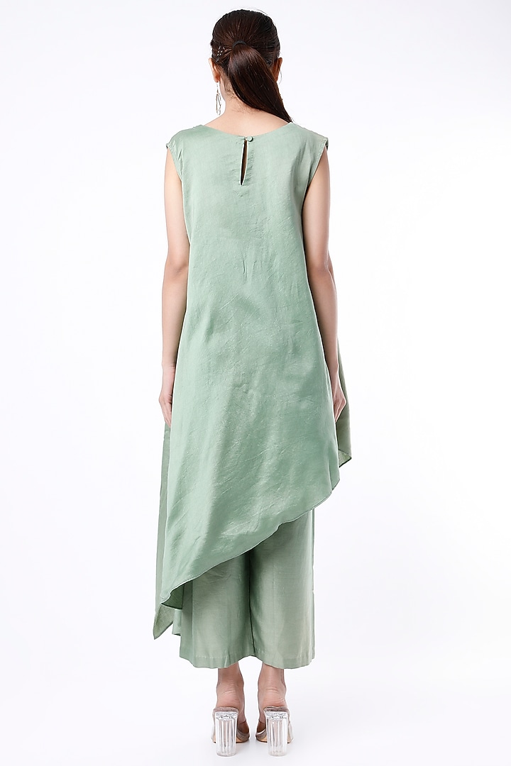 Leaf Mint Embroidered Asymmetrical Kurta Set by Cupid Cotton at Pernia's Pop Up Shop
