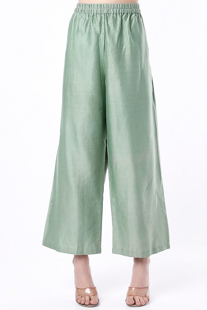 Leaf Mint Embroidered Asymmetrical Kurta Set by Cupid Cotton at Pernia's Pop Up Shop