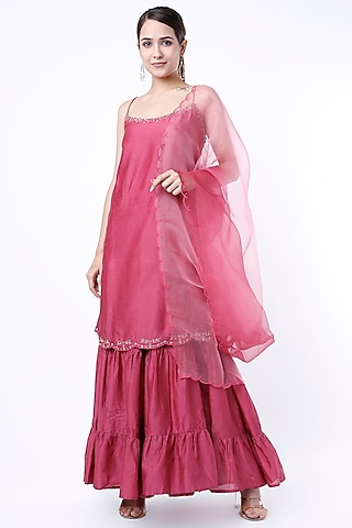 Fuchsia Silk Chanderi Sharara Set by Cupid Cotton