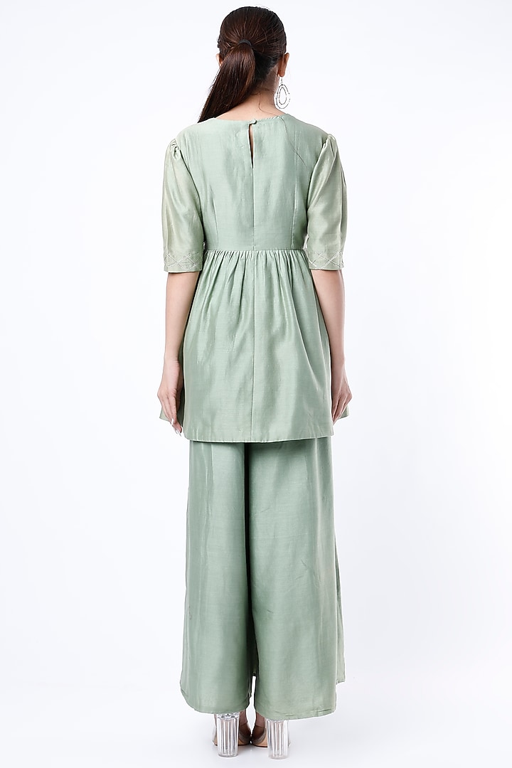 Mint Green Embroidered Short Peplum Kurta Set by Cupid Cotton at Pernia's Pop Up Shop