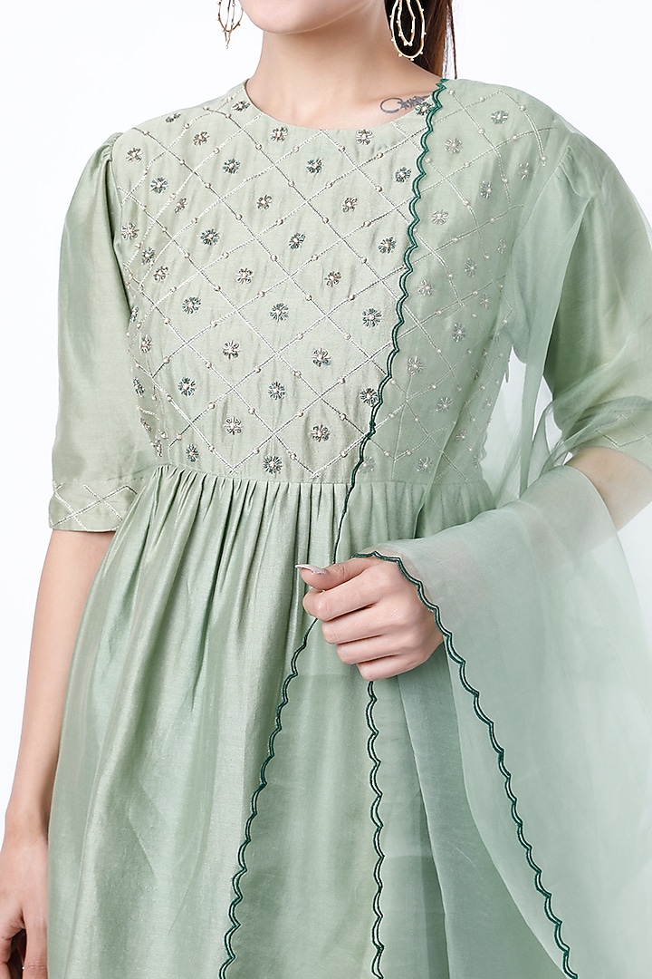 Mint Green Embroidered Short Peplum Kurta Set by Cupid Cotton at Pernia's Pop Up Shop