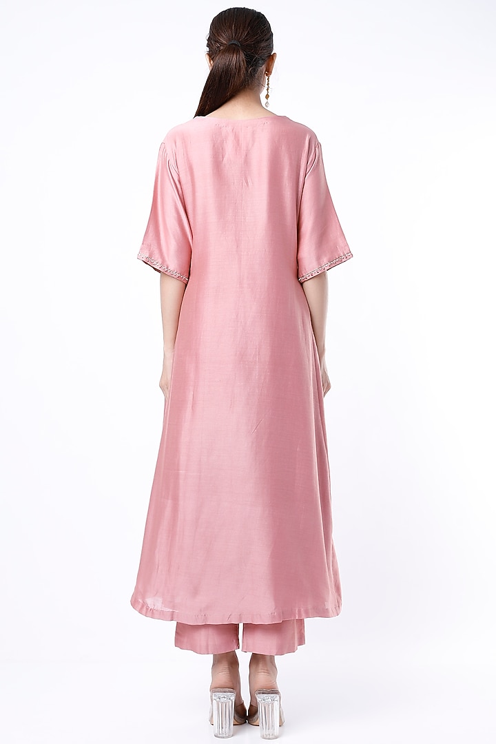 Old Rose Hand Embroidered Kalidar Kurta Set by Cupid Cotton at Pernia's Pop Up Shop