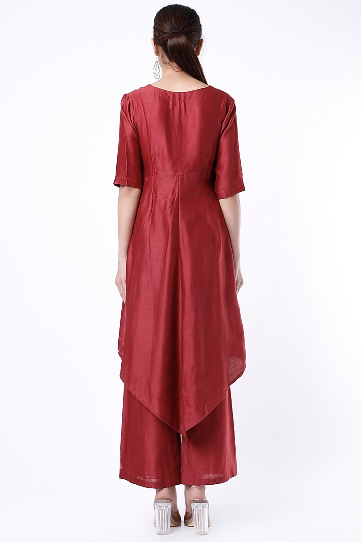 Mulled Wine Embroidered Kurta Set by Cupid Cotton at Pernia's Pop Up Shop
