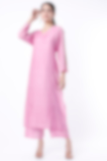 Pink Embroidered Kurta Set by Cupid Cotton
