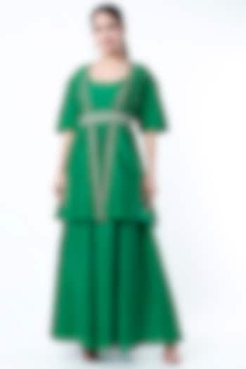 Green Embroidered Anarkali With Jacket by Cupid Cotton