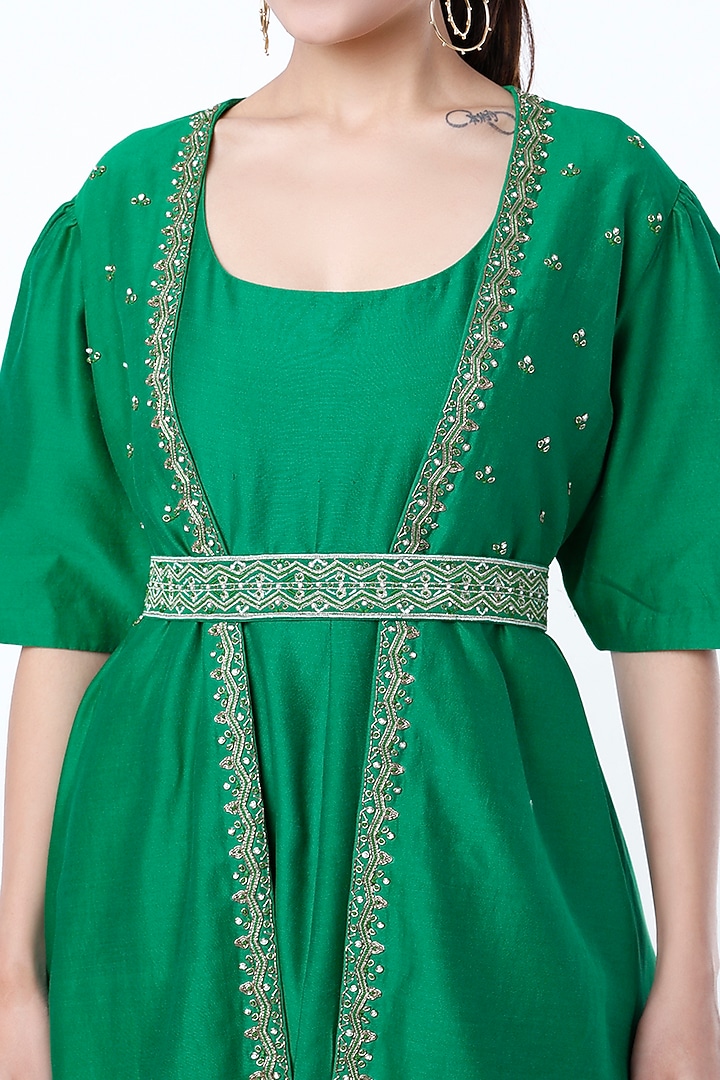 Green Embroidered Party Wear Anarkali With Jacket by Cupid Cotton at Pernia's Pop Up Shop