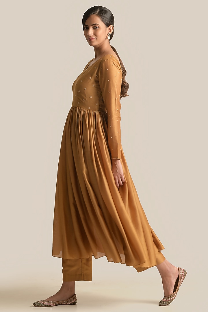 Gold Cotton Silk Party Wear Anarkali Set by Cupid Cotton at Pernia's Pop Up Shop
