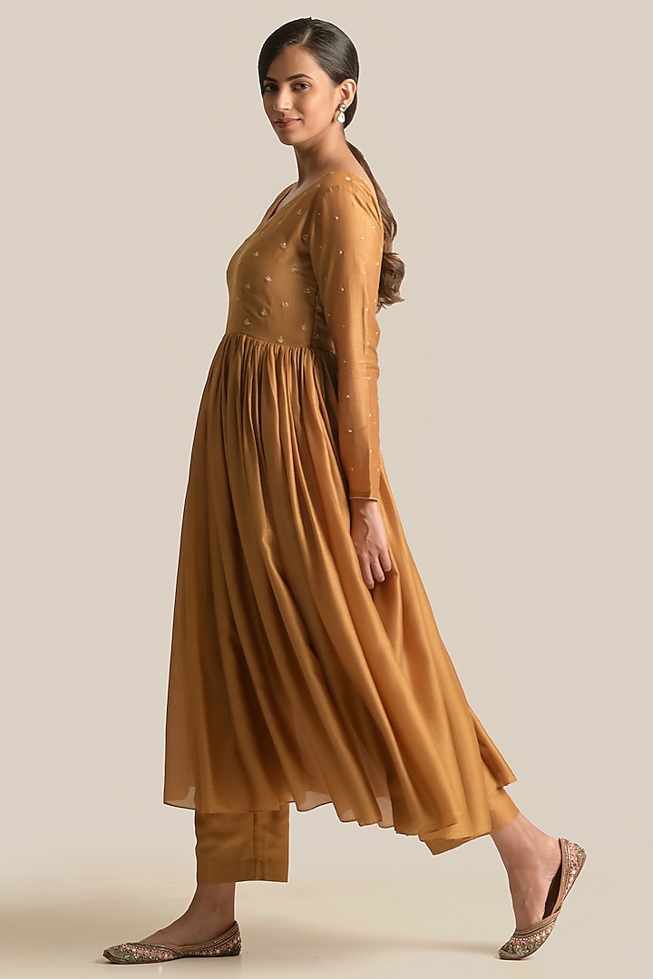 Gold Cotton Silk Anarkali Set by Cupid Cotton at Pernia's Pop Up Shop