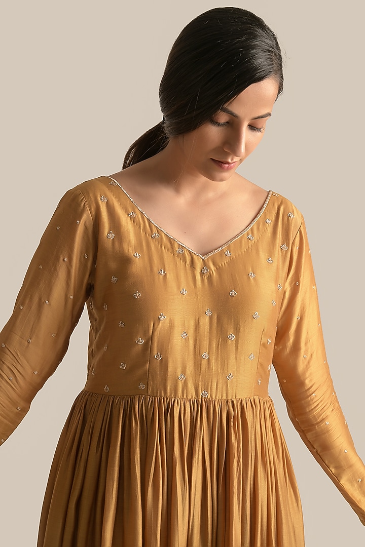 Gold Cotton Silk Anarkali Set by Cupid Cotton at Pernia's Pop Up Shop