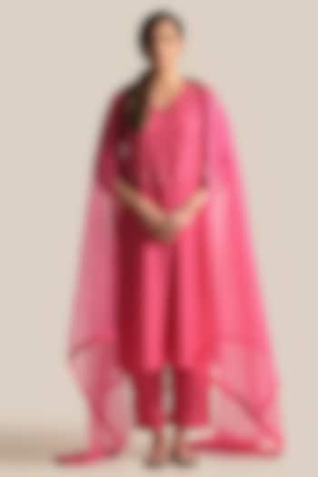 Pink Silk Embroidered Kurta Set by Cupid Cotton at Pernia's Pop Up Shop