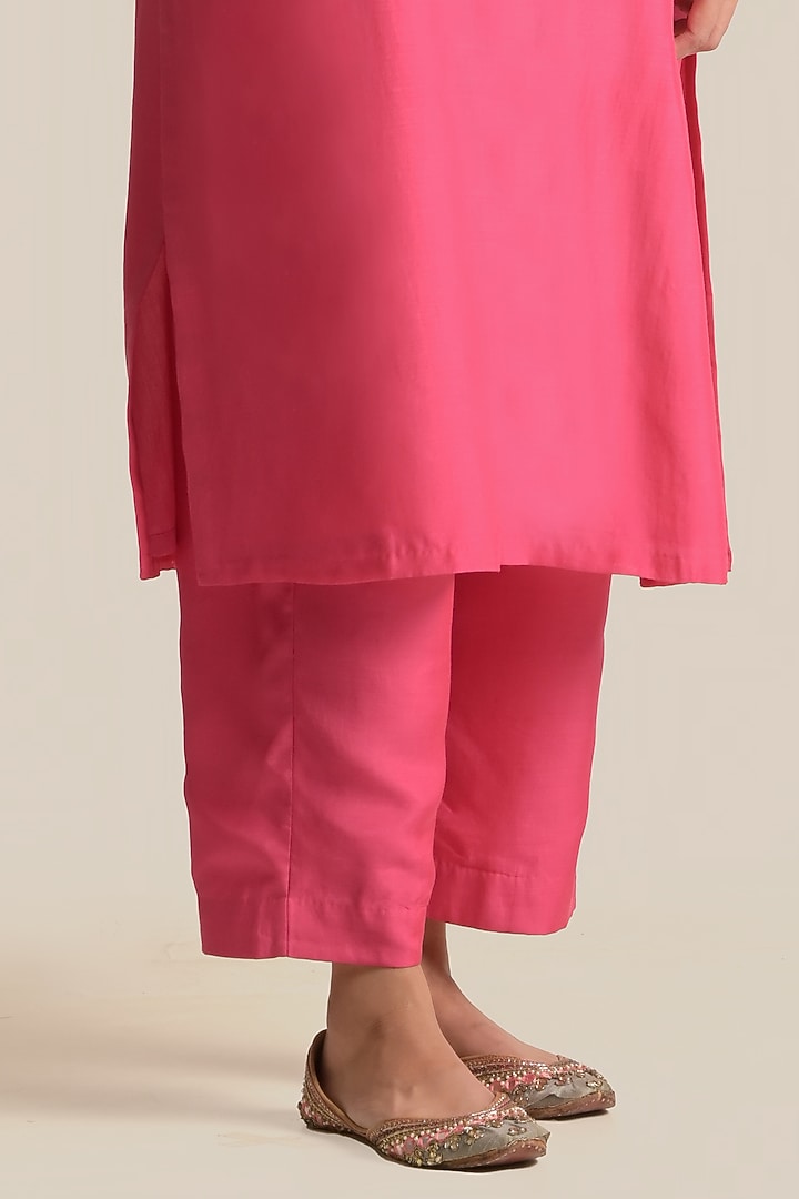Pink Silk Embroidered Kurta Set by Cupid Cotton at Pernia's Pop Up Shop