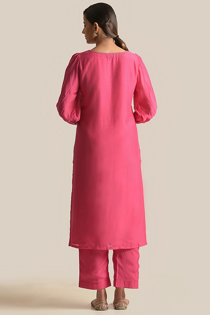 Pink Silk Embroidered Kurta Set by Cupid Cotton at Pernia's Pop Up Shop