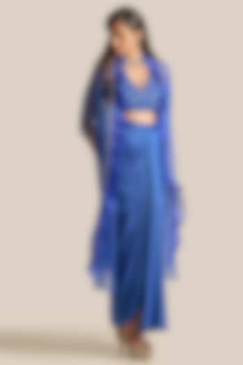 Royal Blue Silk Organza Cape Set by Cupid Cotton at Pernia's Pop Up Shop