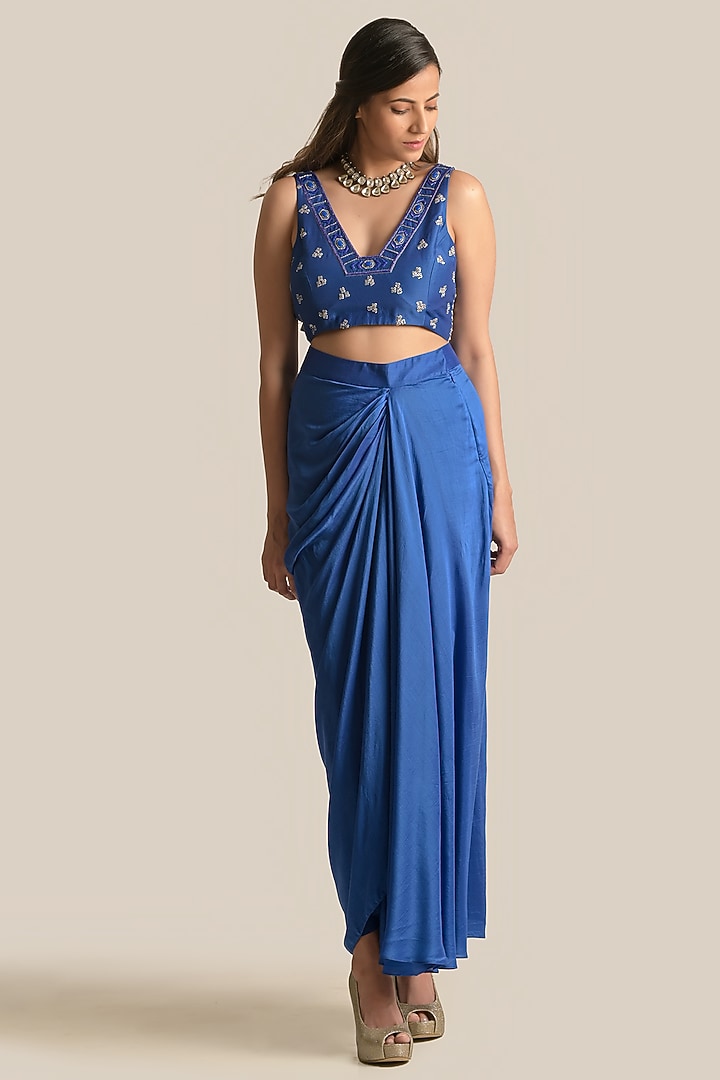 Royal Blue Silk Organza Cape Set by Cupid Cotton at Pernia's Pop Up Shop