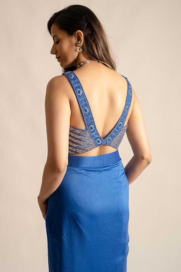 Royal Blue Silk Organza Cape Set by Cupid Cotton at Pernia's Pop Up Shop