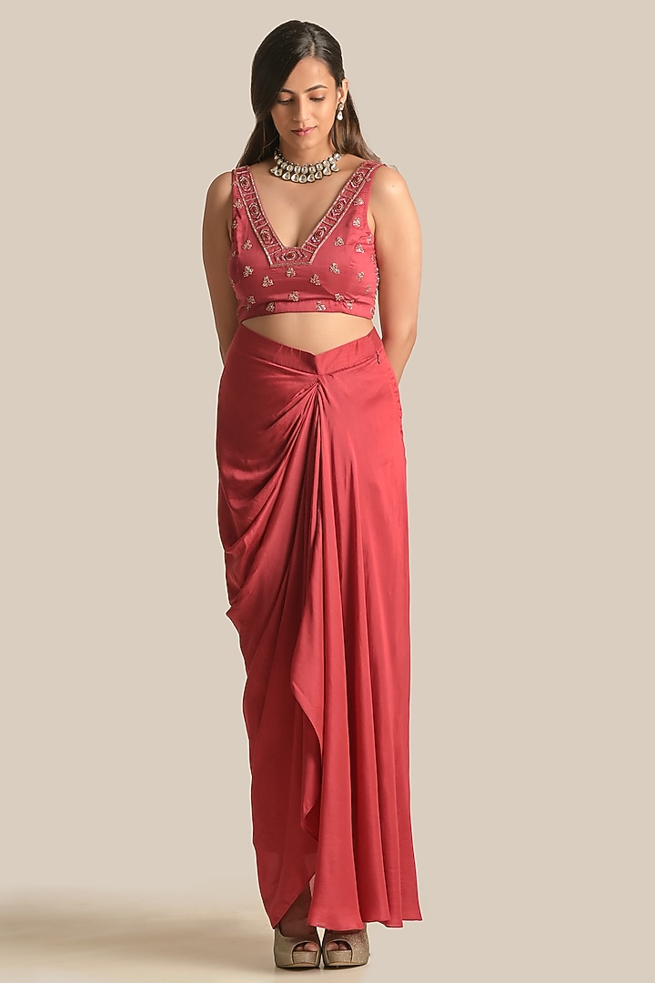 Red Silk & Organza Cape Set by Cupid Cotton at Pernia's Pop Up Shop