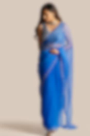 Royal Blue Organza & Silk Hand Embroidered Party Wear Saree Set by Cupid Cotton at Pernia's Pop Up Shop