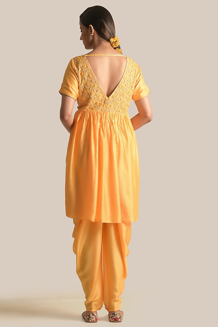 Yellow Silk Embroidered Kurta Set by Cupid Cotton at Pernia's Pop Up Shop