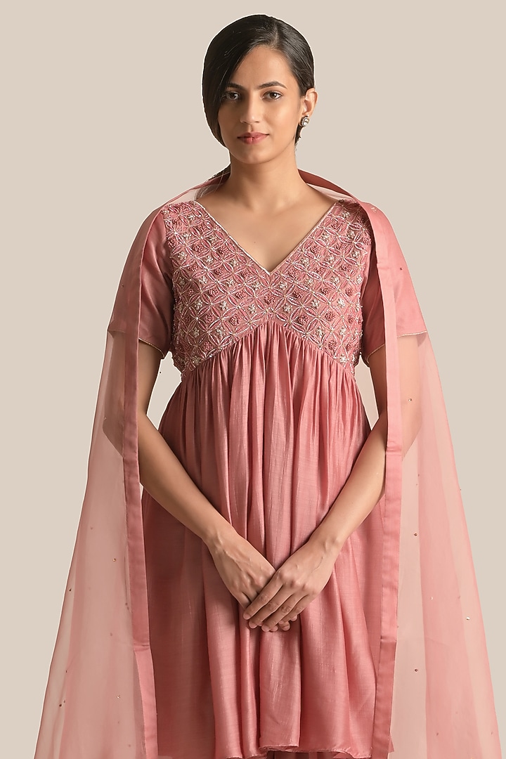 Rust Silk Resham Embroidered Kurta Set by Cupid Cotton at Pernia's Pop Up Shop